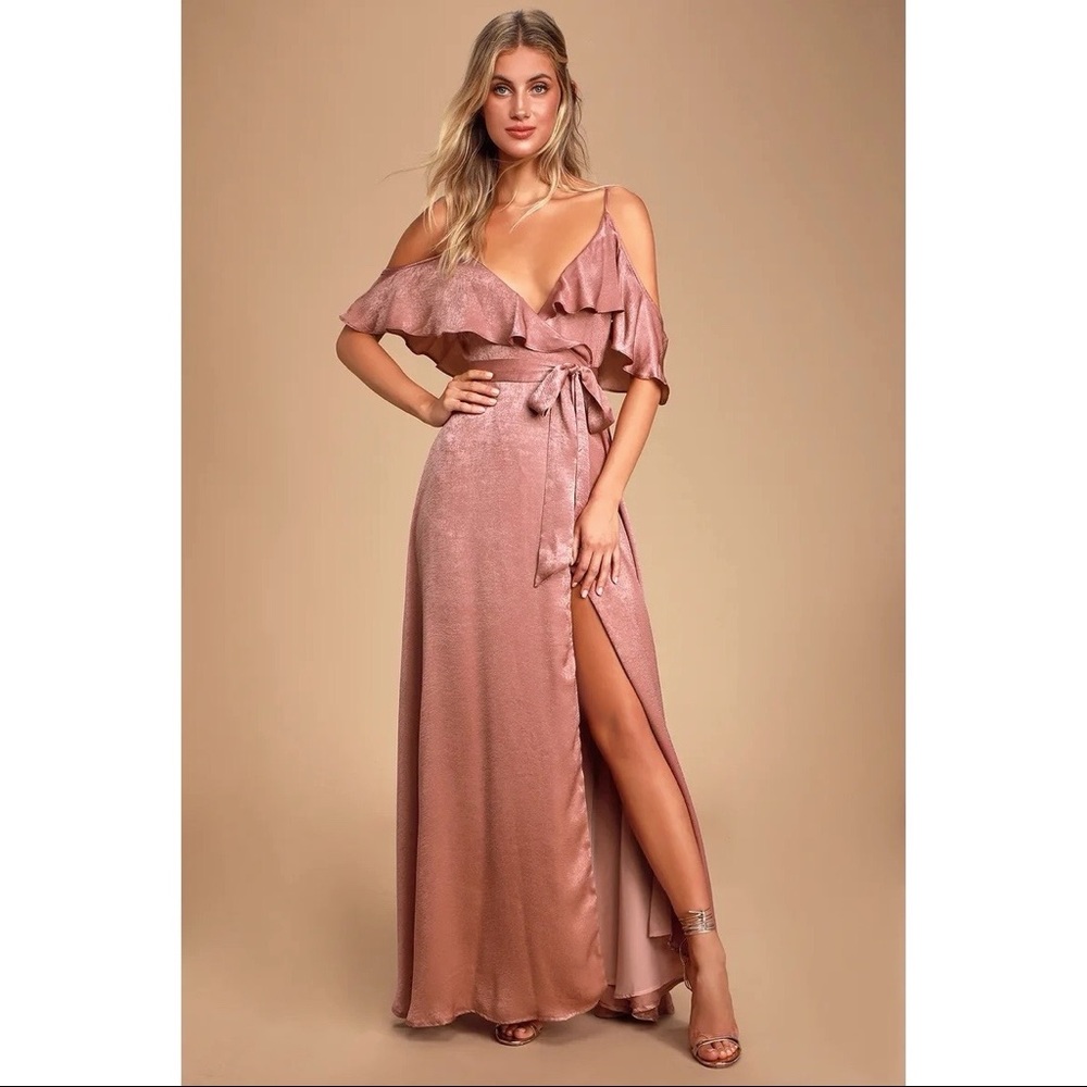 Lulu’s Moriah Rose Satin Wrap Maxi Dress